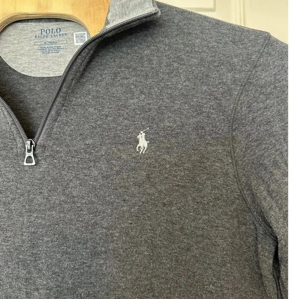 Polo Ralph Lauren Mens Luxury Jersey Quarter 1/4 Zip Pullover Size M Preppy Gray